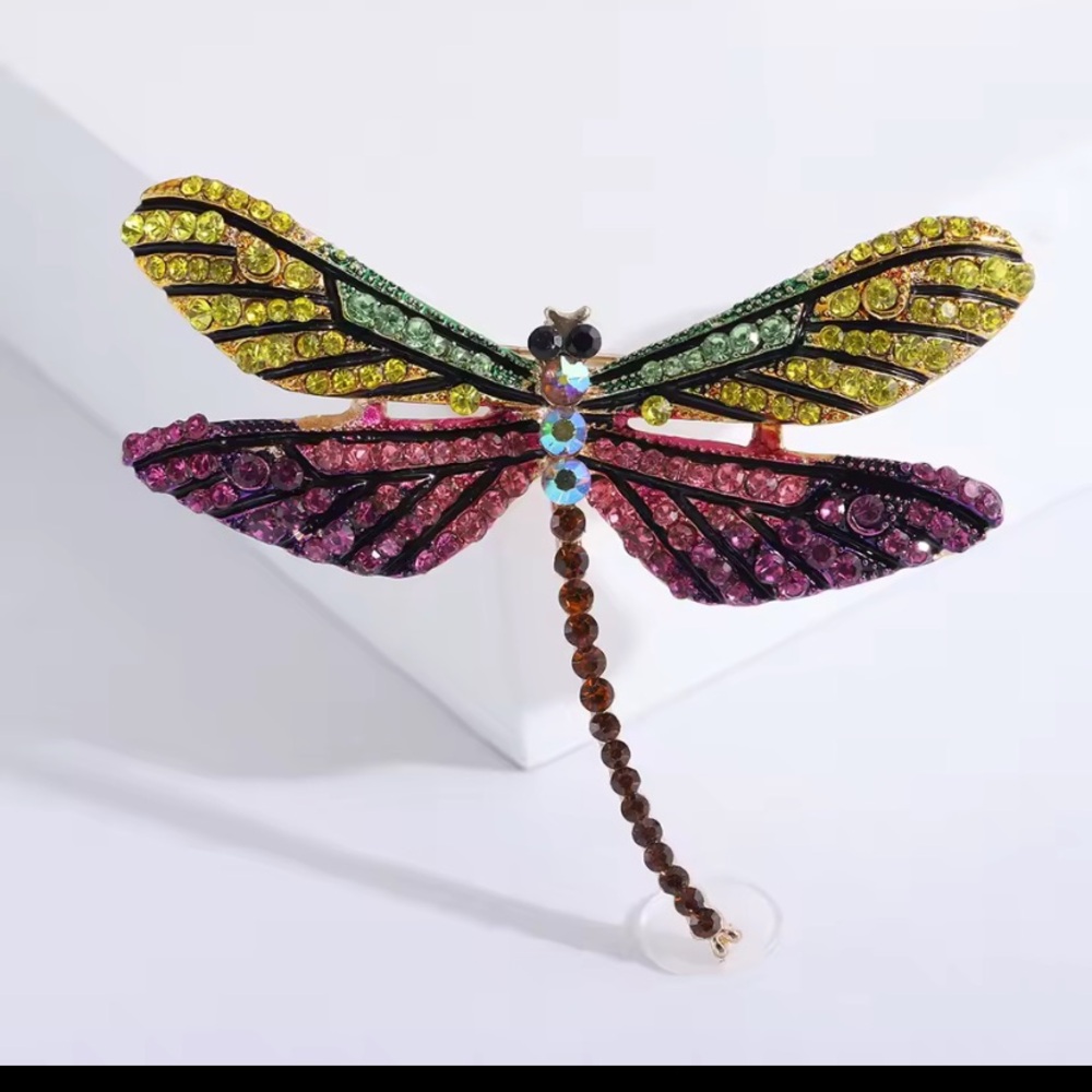 Multicolor Crystal Dragonfly Brooch Pin - Women Jewelry